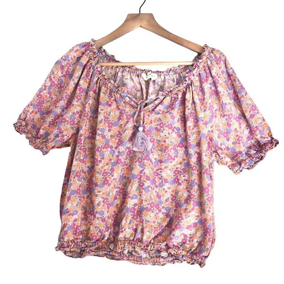 Lucky Brand Tops - Lucky Brand Floral Peasant Top Boho Cottage S Prairie 70s Hippie Tassles